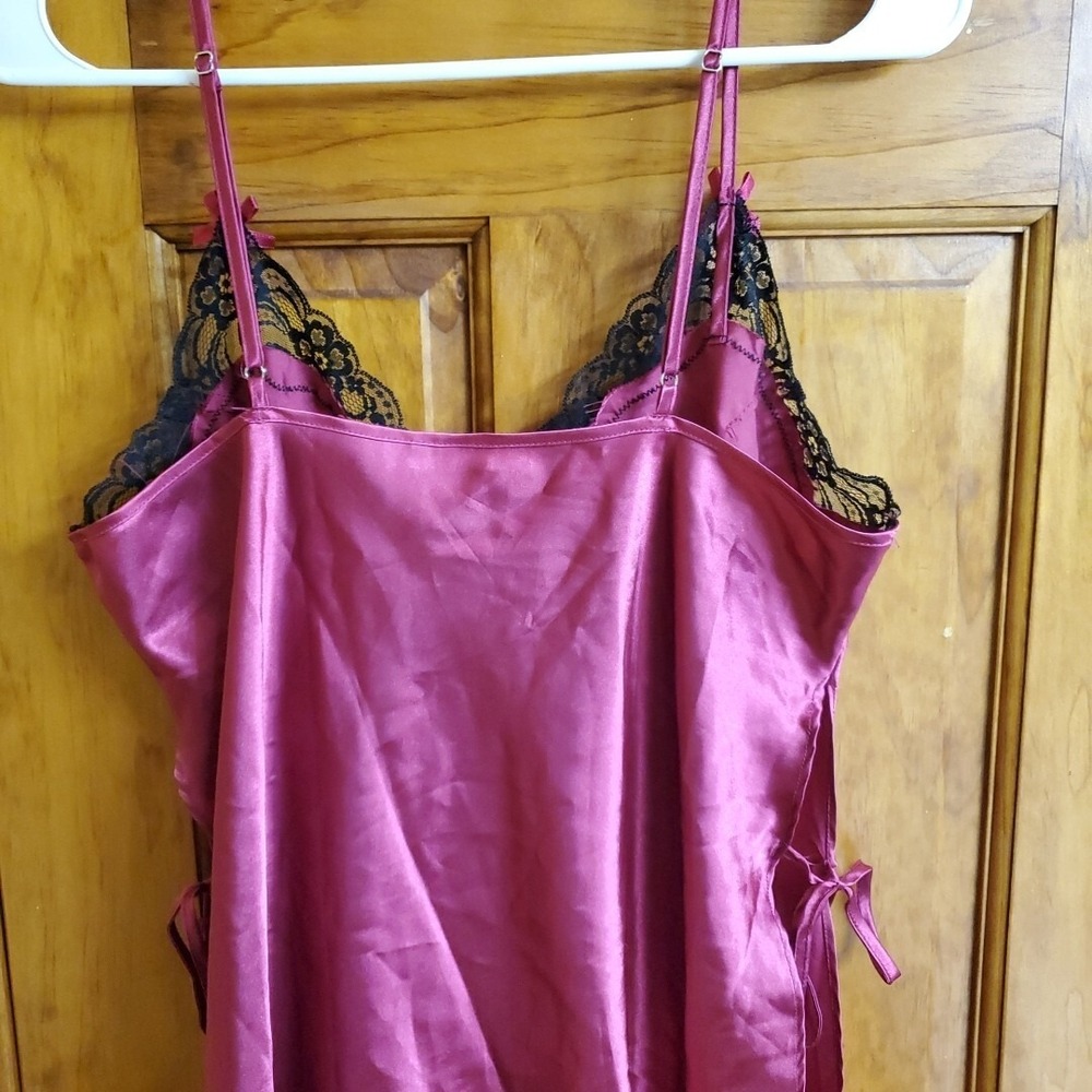 Dreamgirl Large Chemise Nightgown Women Magenta Black Lace Side Ties 9719 - Picture 7 of 9